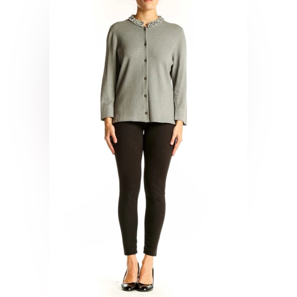 ANN TAYLOR Gray Embellished Collar Cardigan - Picture 8 of 12
